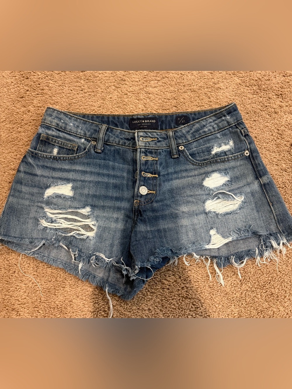 Lucky Brand Distressed Cutoff Denim Shorts in Faded Blue